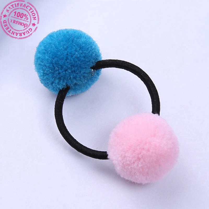 Dây Buộc Tóc Co Giãn Gắn Quả Cầu Lông Xù Đáng Yêu Cho Bé Gái