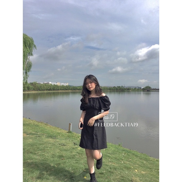 Váy cổ vuông ly ngực Tia19. Đầm ulzzang dáng xoè rớt vai ( Ảnh thật) | BigBuy360 - bigbuy360.vn