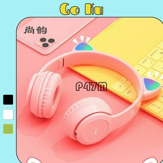 Tai nghe mèo bluetooth chụp tai cute có mic tai nghe bluetooth không dây dễ thương bass ấm tai headphone P47m - Go Ku