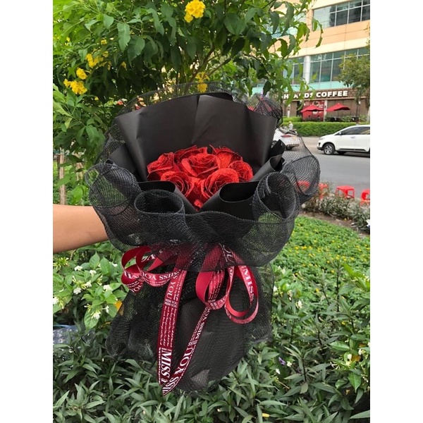 hoa hồng nhũ kim tuyến bó 7 bông