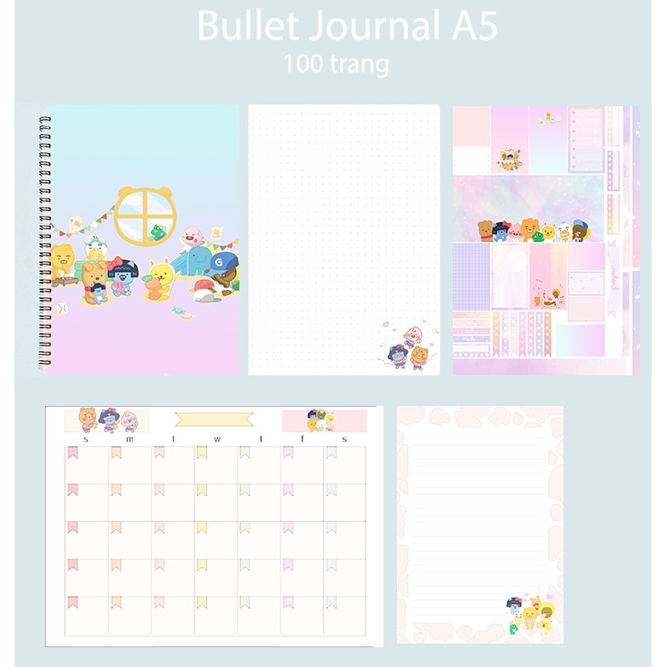 Sổ bullet journal bé đào SBJ10 A5 100 trang 100gsm chấm kẻ ngang  in màu monthly planner  Sổ tay vẽ chì Sketchbook