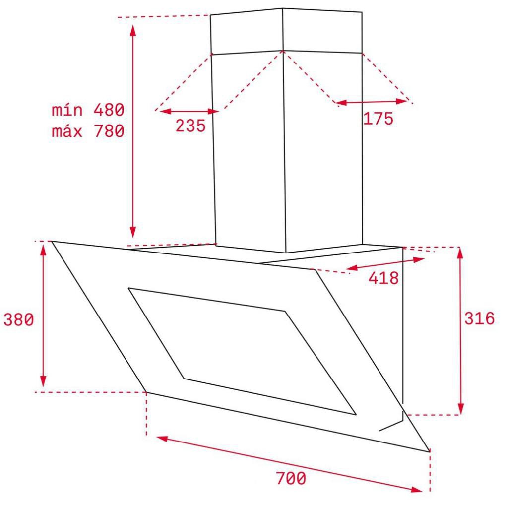 MÁY HÚT KHÓI KHỬ MÙI DẠNG KÍNH VÁT 70CM TEKA DVT 785, MÁY HÚT MÙI, MÁY HÚT KHÓI, MÁY HÚT KHÓI KHỬ MÙI, MÁY HÚT MÙI BẾP