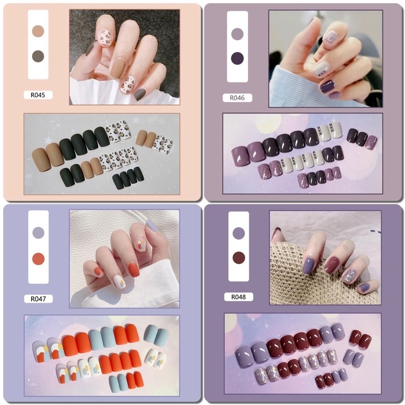 [Hàng mới về] Hộp 24 móng giả ngắn R041-R060 kèm keo dán