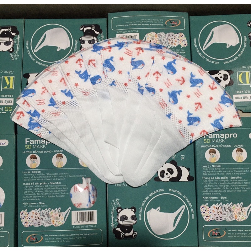 Hộp 10 cái khẩu trang Nhật 5D mask kid quai vải hình cá voi Famapro Nam Anh