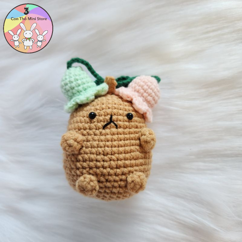 Móc khóa gấu nâu size S, M handmade bằng len, móc khóa dễ thương