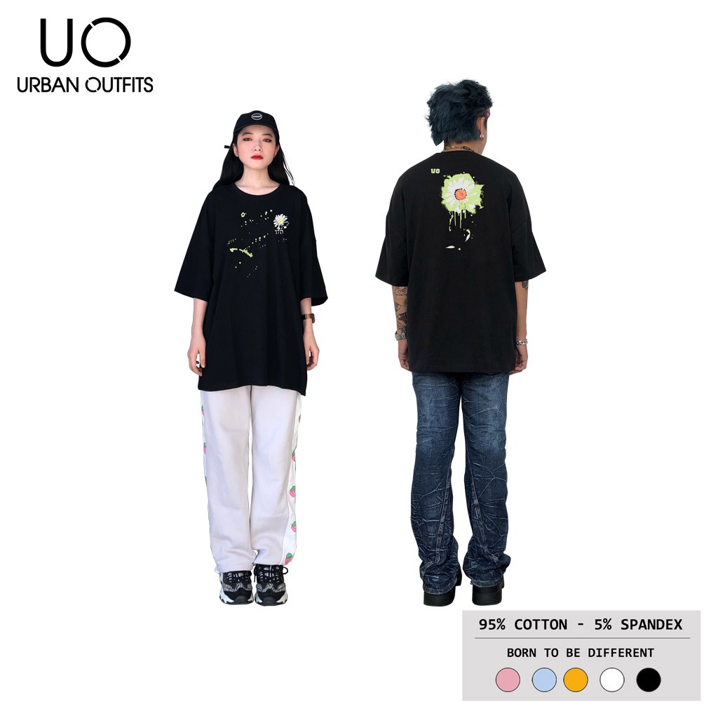 Áo Thun Tay Lỡ Nữ Nam Form Rộng URBAN OUTFITS In Hoa Cúc Xanh ATO14 Cotton 4 Chiều Local Brand
