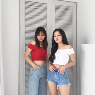 (có bán sỉ,ảnh thật,hoả tốc)🥕ÁO_CROPTOP_BẸT_VAI_KHOEN_TRÒN🥦