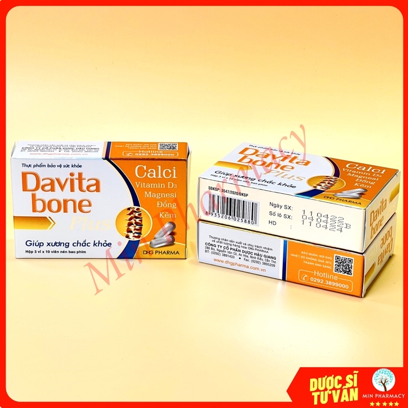 Viên Uống Bổ Xương Davita Bone Plus 30 Viên Giúp Xương chắc khoẻ Hộp 30 viên - Minpharmacy
