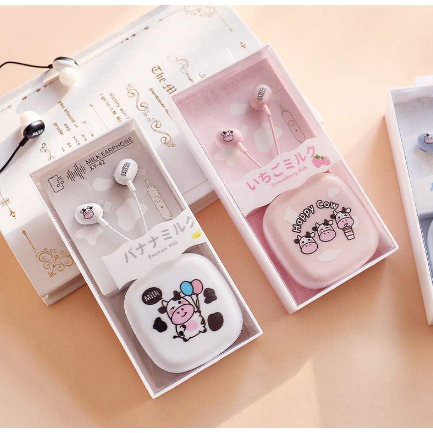 Bộ Tai Nghe Và Hộp Đựng Hình Chú Bò Cute - Có Micro Đàm Thoại - Mẫu K - MIN STORE