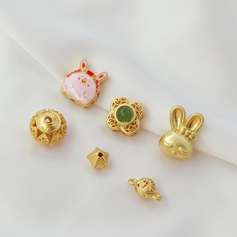 Phụ Kiện Hạt Tròn Rỗng Bốn Lá Mạ Vàng 18K Hình Thỏ Dễ Thương Dùng Trang Trí DIY