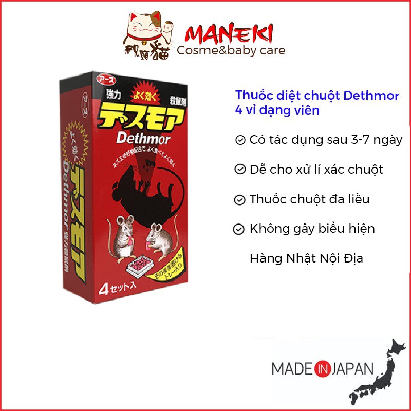 Thuốc diệt chuột Dethmor 4 vỉ dạng viên nội địa Nhật Bản Maneki