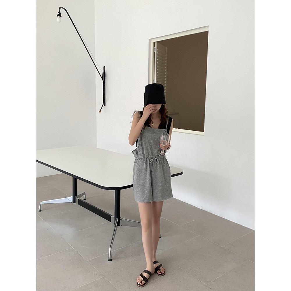 Quần yếm ngắn nữ phong cách Hàn Quốc Quần yếm dáng ngắn Dây rút eo phiên bản mùa hè | BigBuy360 - bigbuy360.vn