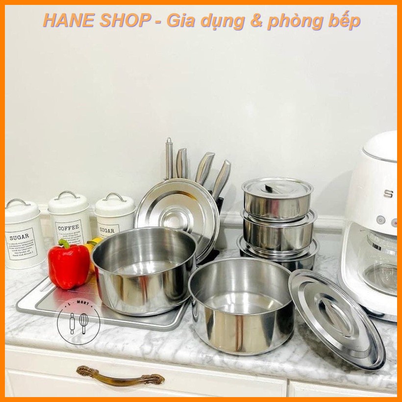 SET 5 HỘP CHIA THỰC PHẨM INOX 304 HÌNH TRÒN CÓ NẮP - SIZE 24cm-22cm-20cm-18cm-16cm