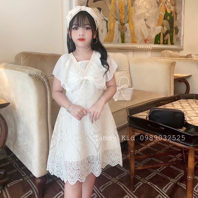 Váy Ren Nơ Tiểu Thư cao cấp cho bé gái size đại 15-40kg sang chảnh Nữ tính