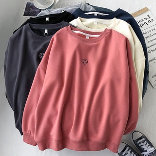 Áo Sweater Unisex - Áo Sweater From rộng dáng thụng Chất Liệu Nỉ Bông Hình Thêu Mặt Cười Tạo Điểm Nhấn