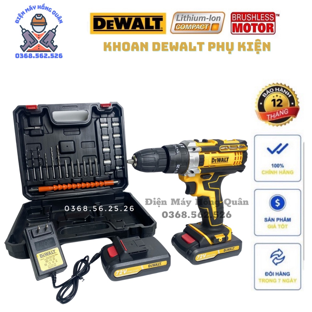 Máy khoan pin 36v dewalt, máy khoan 3 chức năng, tặng bộ phụ kiện như hình