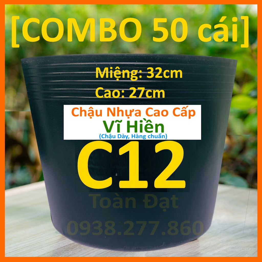 [Combo 50 cái] Chậu nhựa C12 (32x27cm), Chậu nhựa đen dẻo trồng cây giá sỉ