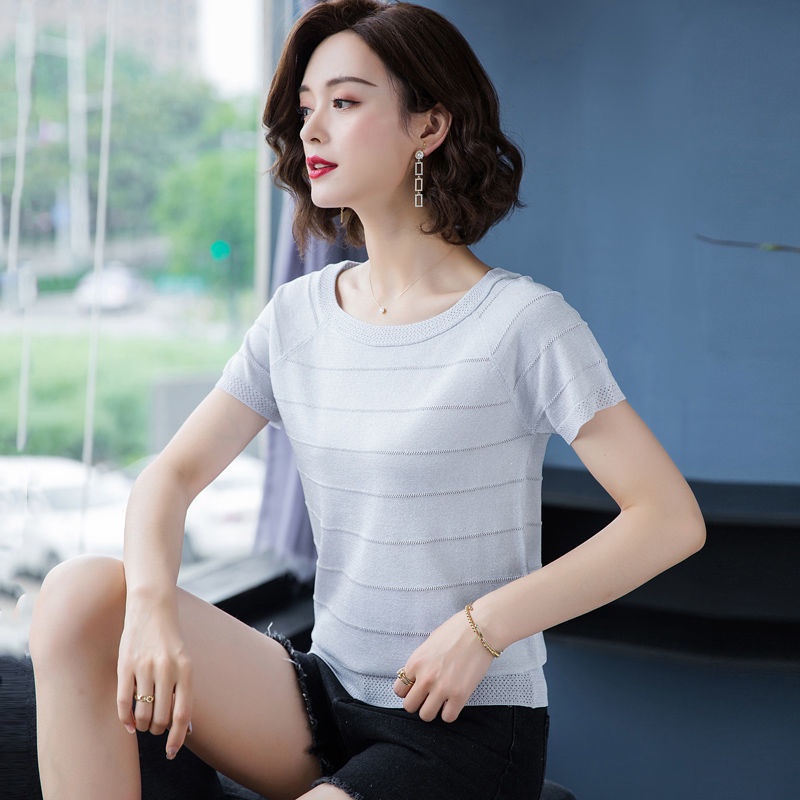 Áo thun tay ngắn dáng rộng cỡ lớn thời trang mùa hè cho phụ nữ trung niên