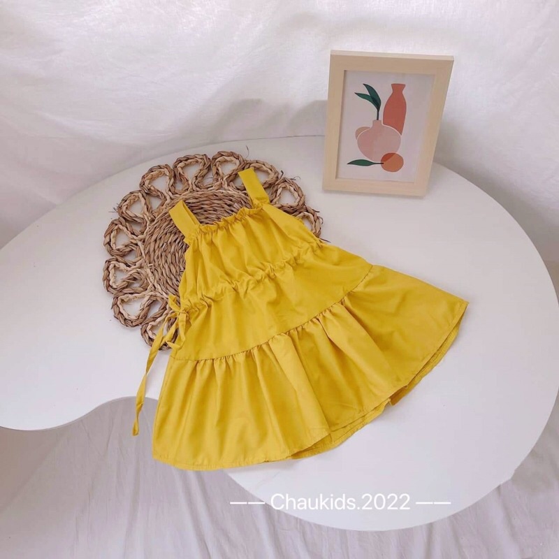 Váy 2 dây chất thô chun trơn cho bé gái, Váy hai dây kiểu dáng Hàn Quốc cho bé gái