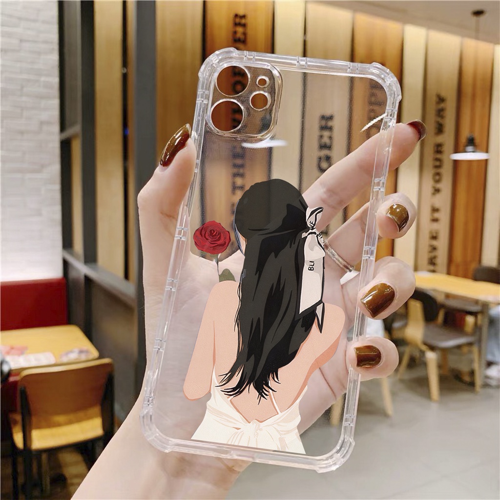 Ốp lưng iphone Hot girl dẻo trong viền vuông chống sốc case 14plus 14 pro max 13 12 promax 11 mini 6 6s 7 8 plus x xr xs