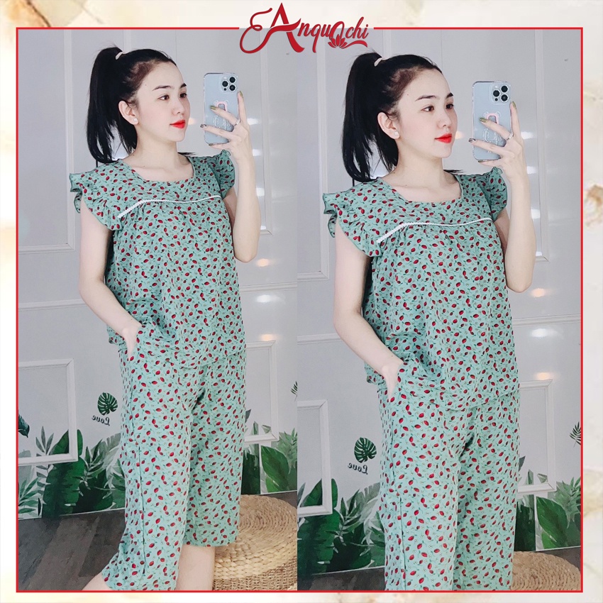 Đồ Bộ Nữ Mặc Nhà Anquachi Quần Lửng Lụa Hoa Nhí Lưng Thun Mặc Ở Nhà Đẹp Đi Chơi Dễ Thương S074
