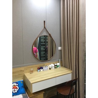 Gương tròn viền da