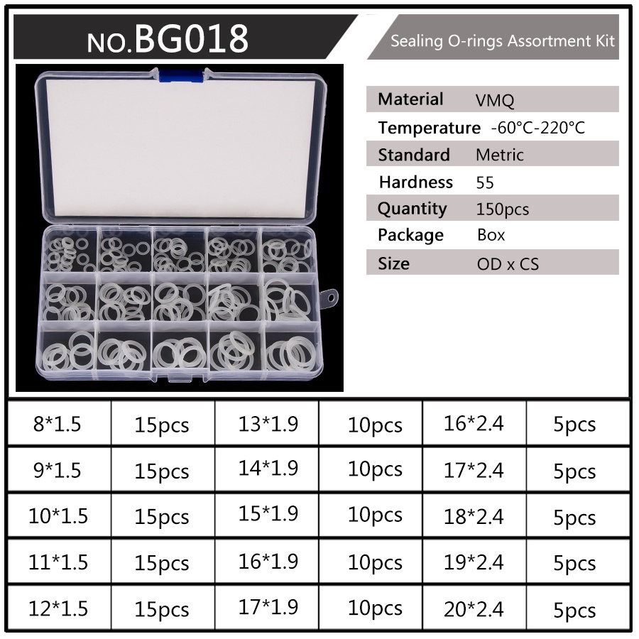 Set 150-200 - 225 Vòng Đệm silicone Chữ o Thay Thế od 6mm-30mm cs 1.5mm 1.9mm 2.4mm 3.1mm o-ring