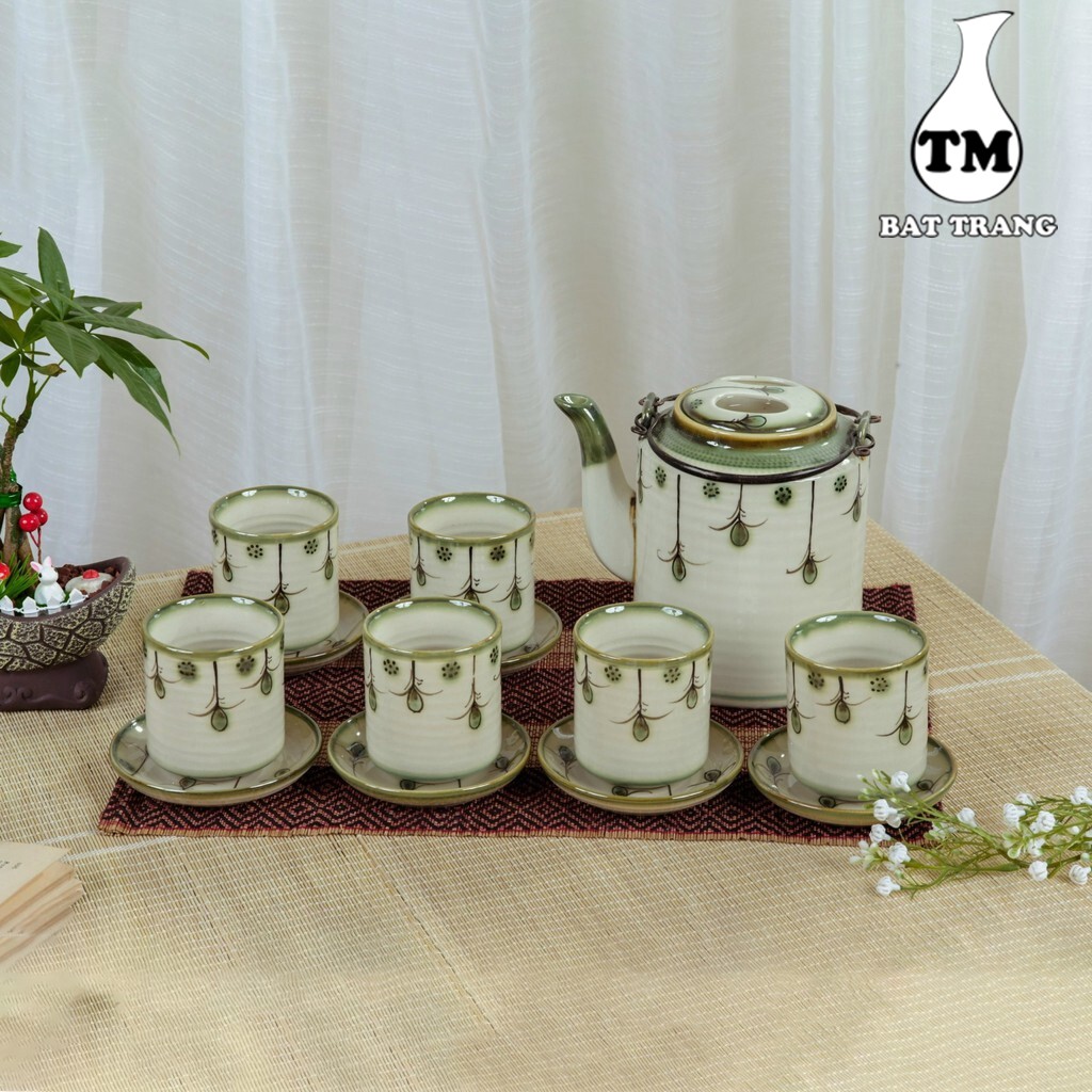 Bộ Ấm Tích Pha Trà Hãm Chè Xanh 1.5L Da Lươn Vẽ Tay Xưởng Gốm TM