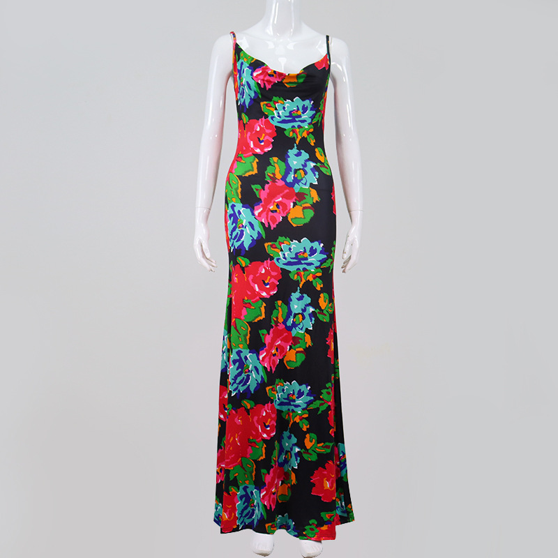 DUNEA Đầm dài 2 dây in họa tiết đáng yêu cho nữ