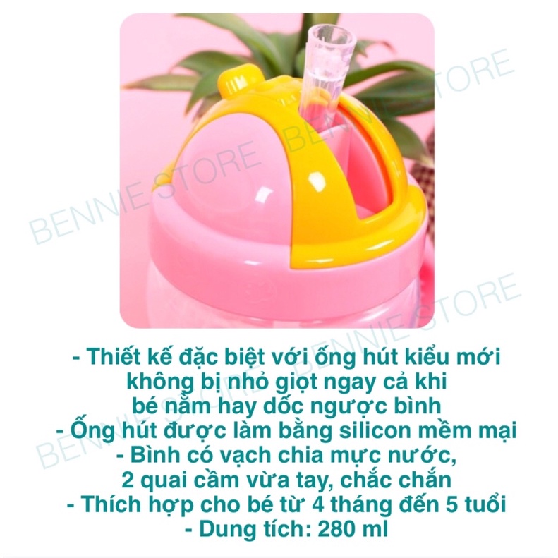 Bình uống nước chống sặc cho bé 280ml, Bình uống nước tay cầm Aiko