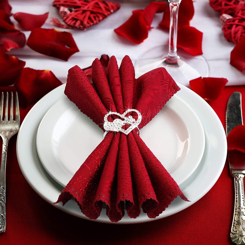 Aoto Bộ 12 Vòng Kẹp Khăn Ăn Bằng Kim Loại Hình Trái Tim Đính Đá Cho Ngày Valentine We