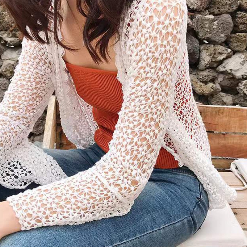 Áo Khoác Len Cardigan Tay Loe Dài Phối Ren Thời Trang Cho Nữ