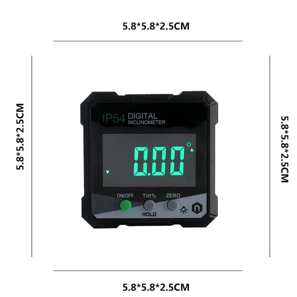 Thước đo độ nghiêng điện tử mini Máy đo độ nghiêng kỹ thuật số Đo 4x90 ° Màn hình LCD IP54 góc hiển thị từ tính Helium066