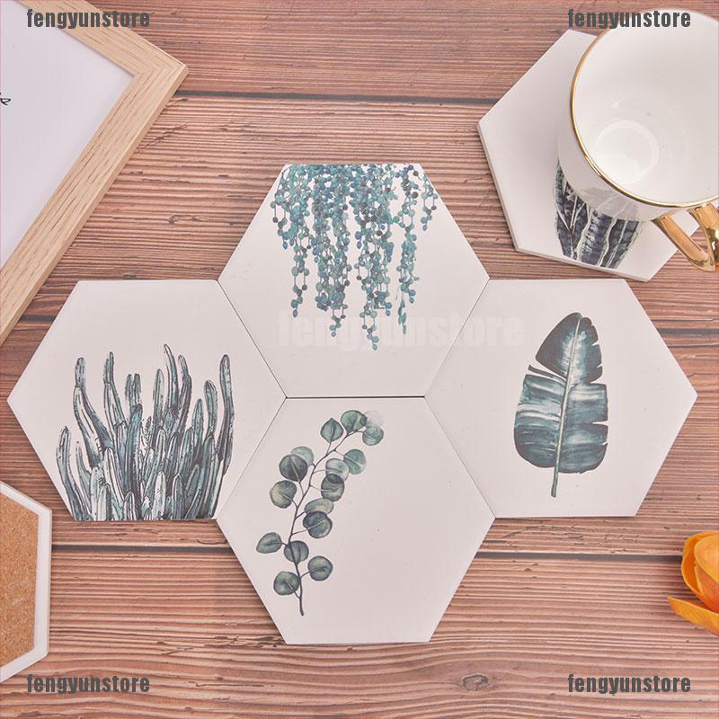 （fengyunstore）Plant Printing Ceramics Cup Pad Non-Slip Heated Mat Coffee Tea Drink Mat