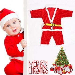 Bộ noel vải nỉ cho bé. Size 1 đến 10. 4 món: áo, quần, nón, thắt lưng