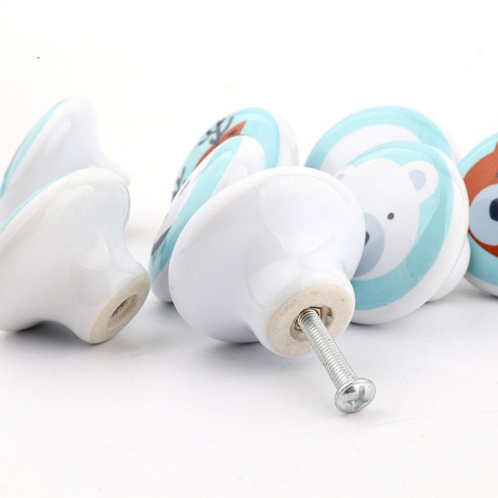 Bộ 2 Núm Tay Cầm Cửa Tủ Bằng Sứ In Hoạt Hình Động Vật Dễ Thương Cho Bé