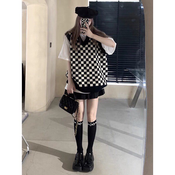 Áo gile nữ bàn cờ kẻ caro, Áo gile nữ phong cách hàn quốc siêu xinh - Miss girl
