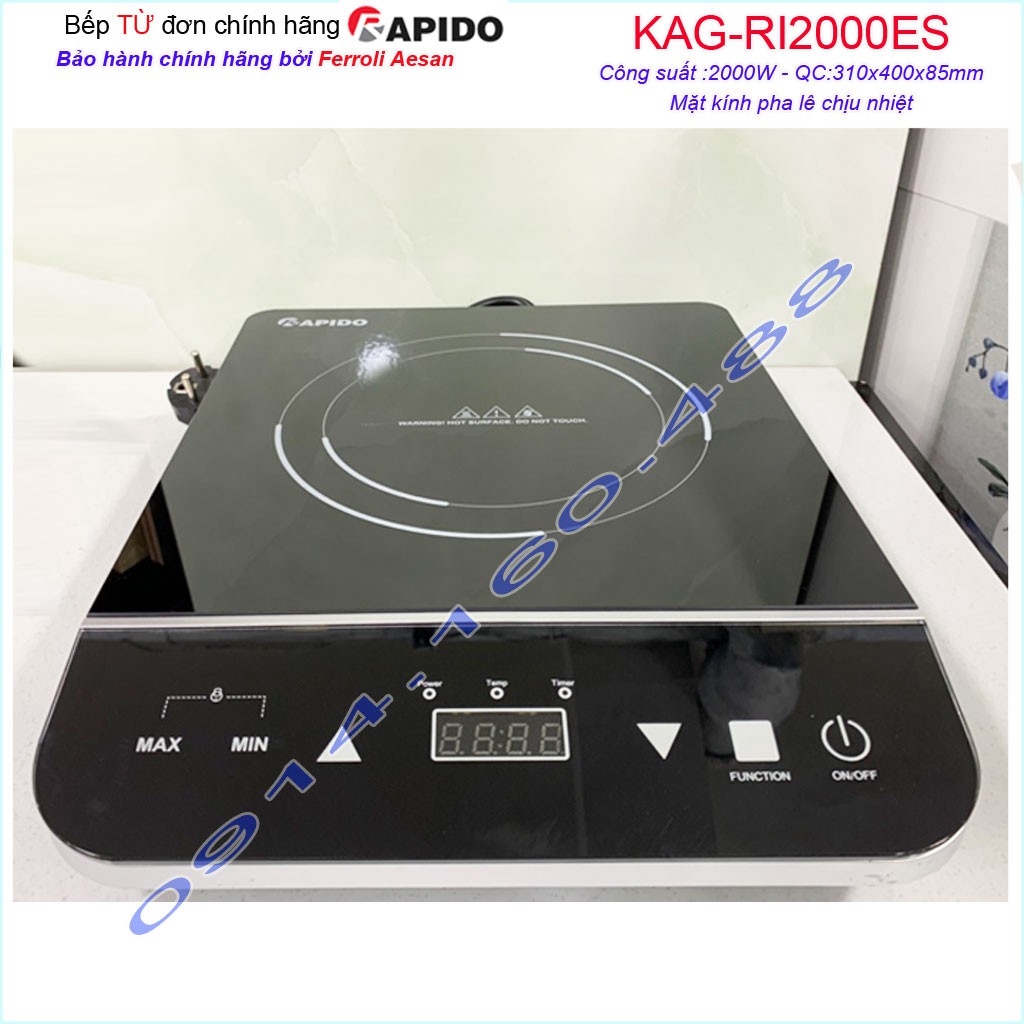 Bếp điện từ đơn Rapido KAG-RI2000ES, sales 50% bếp từ đơn nấu nhanh ít hao điện sử dụng tiện lợi