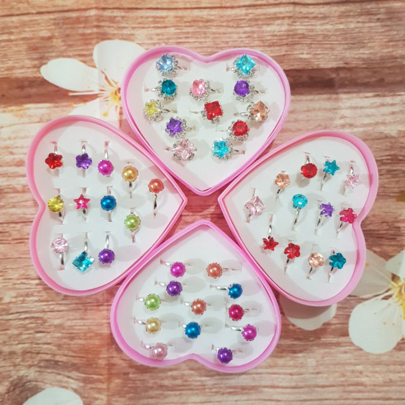 Set 12 nhẫn hợp kim đính đá nhân tạo giá sỉ cho bé