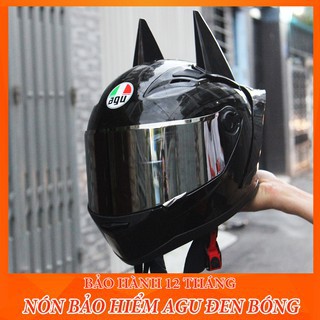 Mũ Bảo Hiểm AGU Đen Bóng + Đuôi Gió + Sừng Batman Siêu Hot