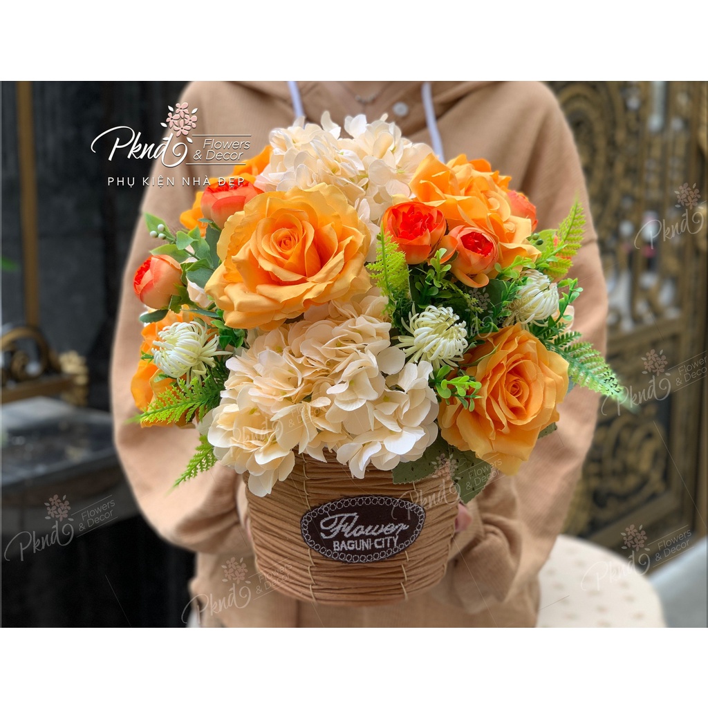 [Mã BMBAU50 giảm 7% đơn 99K] Giỏ Hoa Lụa Vintage To Đẹp Rực Rỡ Sắc Màu PKND FLOWERS &amp; DECOR