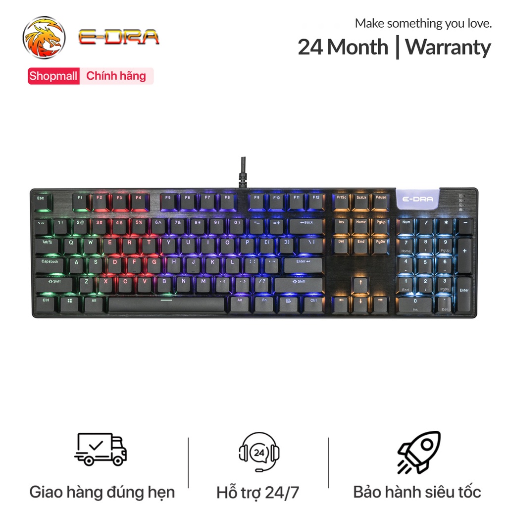 Bàn phím cơ E-Dra EK312 Black - Led Rainbow - Màu đen - E-Dra Switch - Bảo hành 24 tháng