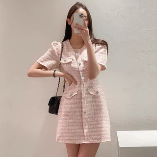 N51 [ LOẠI 1 CÓ VIDEO THẬT] Váy dạ tweed dánv ngắn cổ tròn ulzzang thu đông sang chảnh COÁ ẢNH THẬT