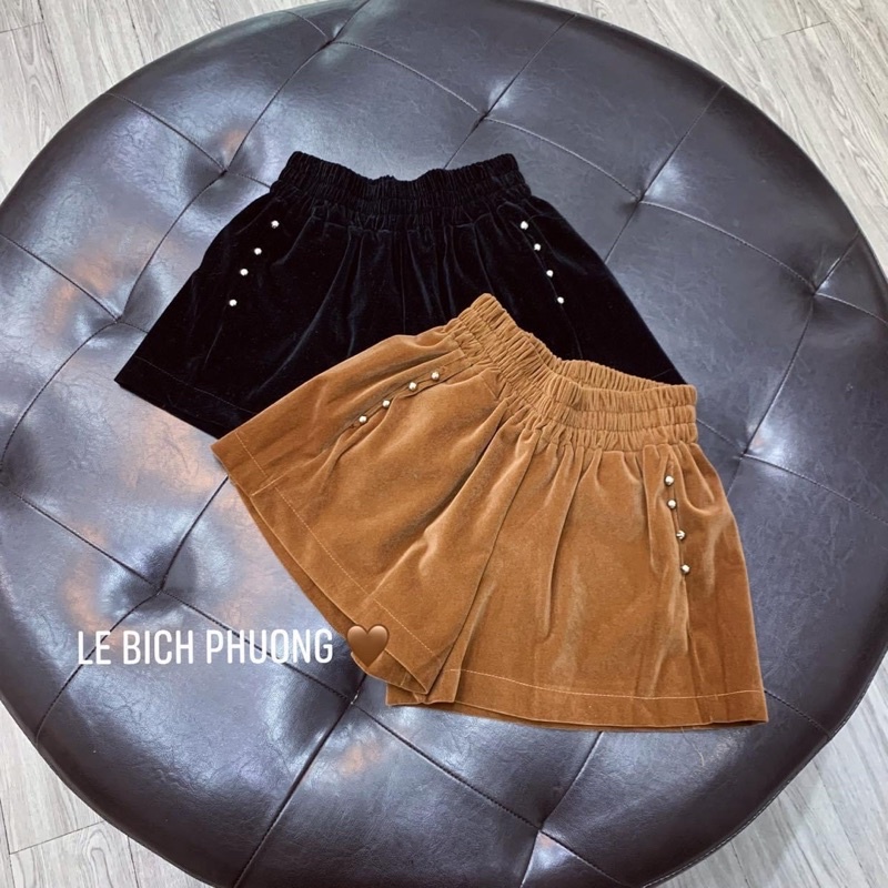 Quần Sooc Nhung Phồng Đính Ngọc 2 Màu Siêu Xinh Có Ảnh Thật Kèm Video