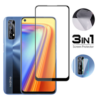 3 Trong 1 Kính cường lực + Miếng dán Cacbon + Kính Cường Lực Bảo Vệ Camera Sau Cho Realme 7 7i 5 6 5i 6i 3 Pro C3 C11 C12