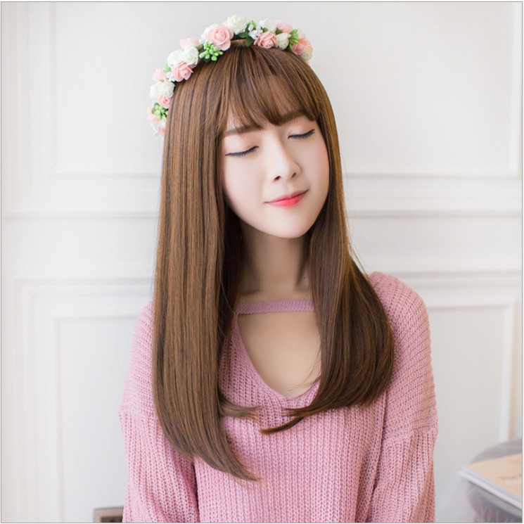 [TẶNG LƯỚI] Tóc giả nữ sợi tơ trùm nguyên đầu - TG78 ( MÀU NÂU VÀNG )