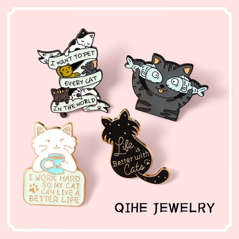 Trâm Cài Áo QIHE JEWELRY Hình Mèo Dễ Thương Cho Bé
