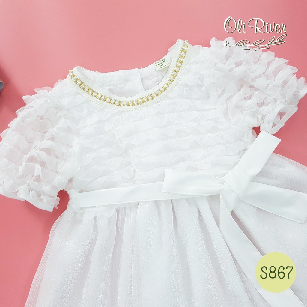 Váy bé gái Oli River màu trắng chất vải mềm nhẹ size từ 2-8 tuổi