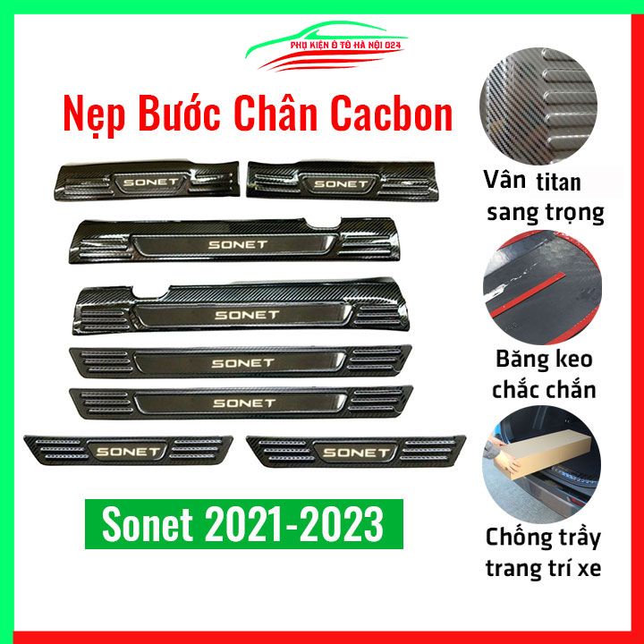 Ốp bậc cửa, nẹp bước chân Sonet 2021-2024 vân cacbon chống trầy bảo vệ trang trí xe