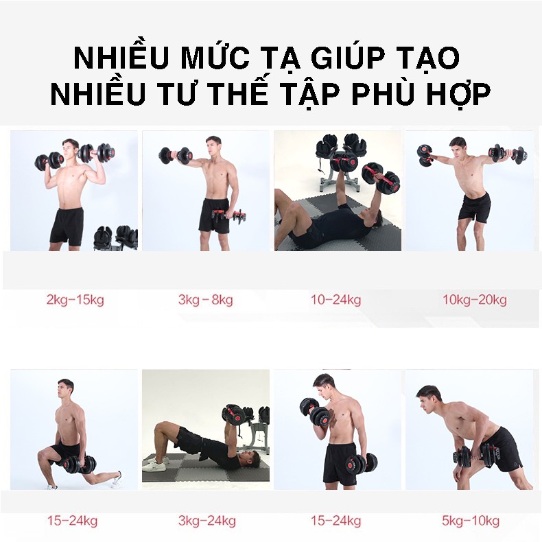 TẠ TAY ĐA NĂNG JOBUR DUMBEL SND-25 CAO CẤP -Tạ tay điều chỉnh khóa số từ 2-25kg